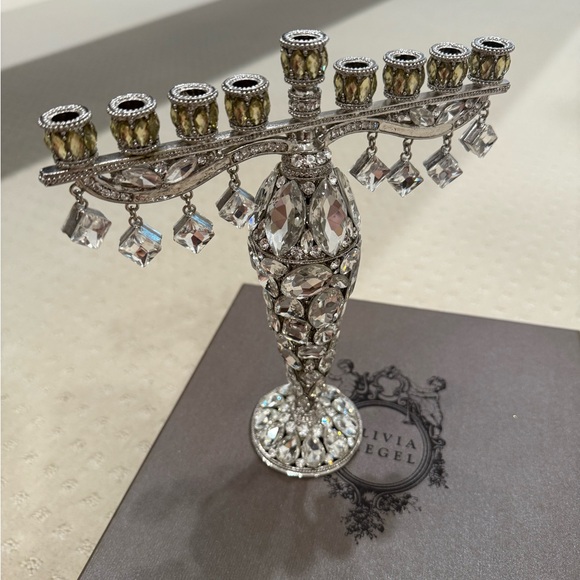 Olivia Riegel Crystal Roxbury Menorah Silver Tone Judaica Decor w/ Box - Picture 6 of 8